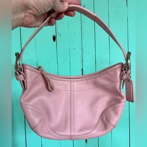 Coach Signature Pink Leather Small Handbag with Double Buckle Strap